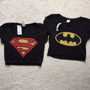 NWT, never worn • Batman & Superman crop top tees